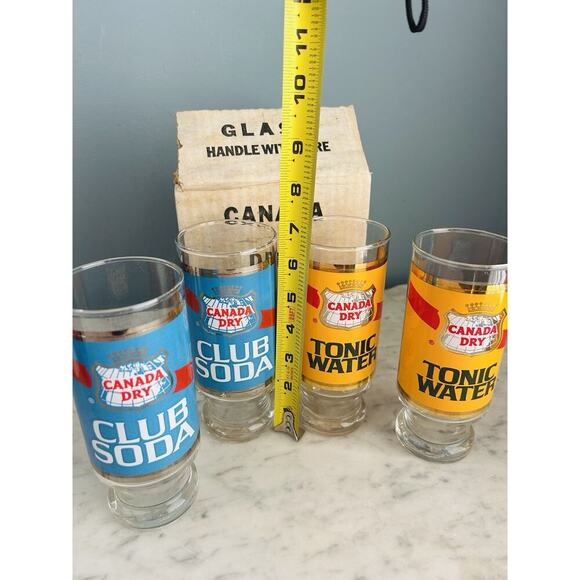 New Canada Dry Club Soda Tonic Water 7” Glass Tumblers Vintage NIB New Old Stock - Picture 3 of 14
